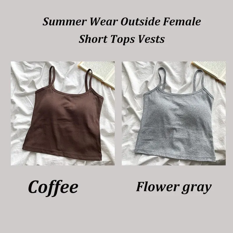 2PCS/SET Women's Basic Cotton Camisole madam Solid Color Spaghetti Straps Sleeveless Slim Vests Breathable Short Sleeveless Tops — image 12