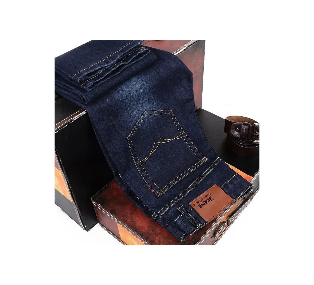 2025 New Autumn Classic Men's Fitted Stretch Jeans High-end Blue Black Casual All-Match Pants Straight Leg Men's Pants — image 5