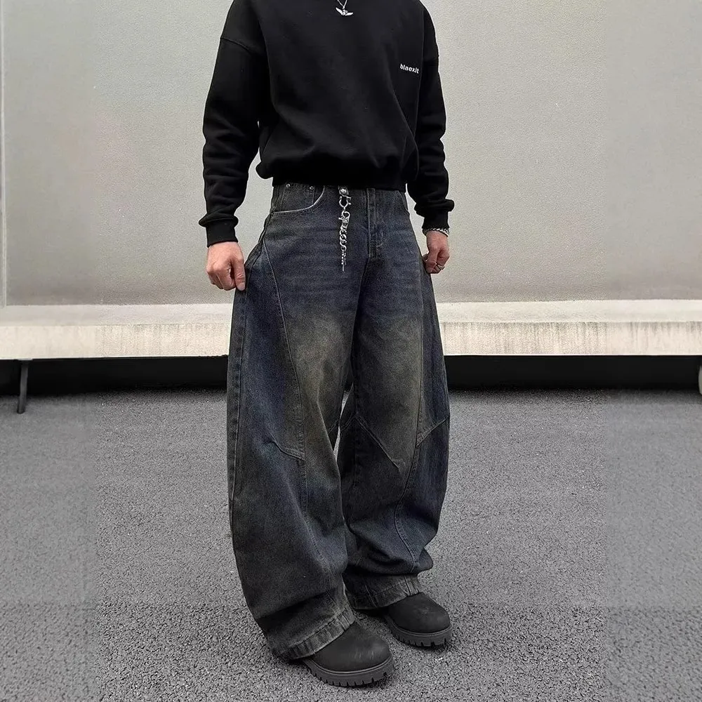 Four Seasons Fashion Men's American Vintage Loose Straight Wide Leg Casual Trendy Loose Denim Trousers Male Jeans Pants Clothes