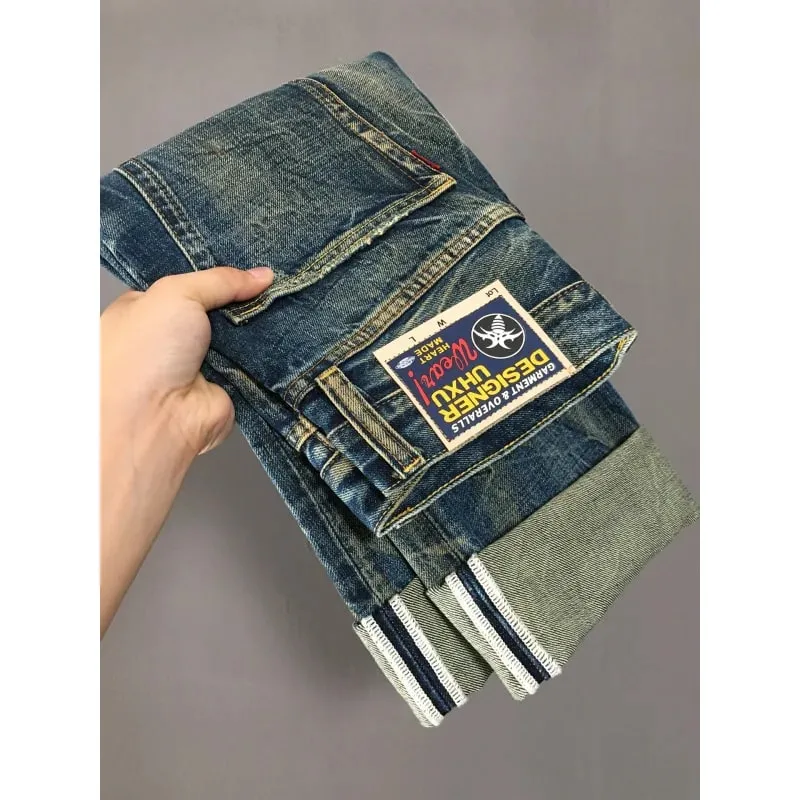 Heavy duty denim pants for men nostalgic trend 2025 new style distressed washed loose straight leg scratch jeans — image 2