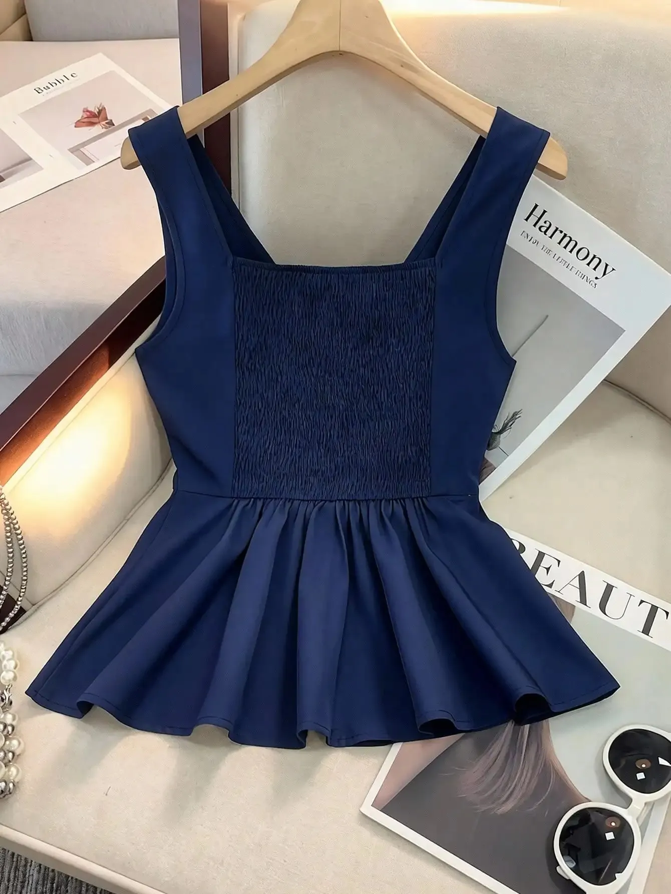 Slim-fit Cami with Ruched Back & Thick Straps Ruffled Hem Stretch Gathered Design for All Body Types — image 3