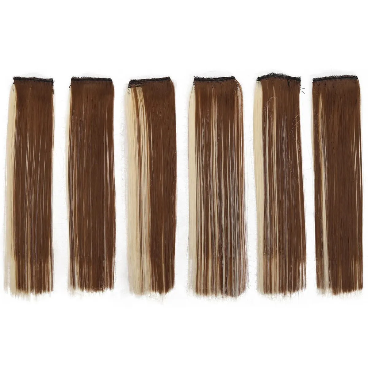 6PCS 6 Clips In Synthetic Hair Extensions Medium Short Straight Clip In Highlights Hairpiece For Women Daily Use