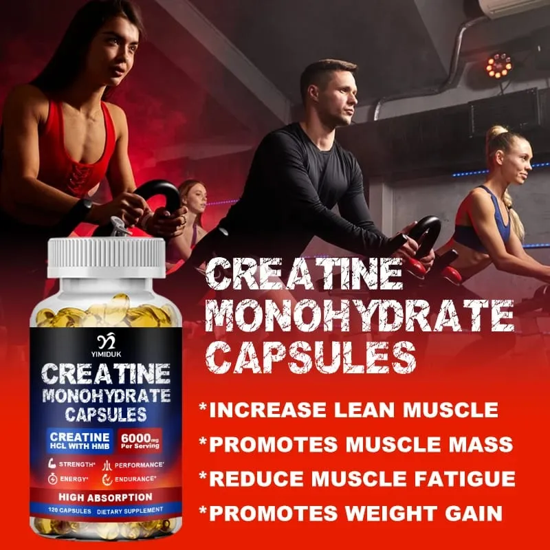 Creatine Monohydrate 6000mg Capsules with Creatine HCL & HMB Boost Lean Muscle Improve Training Endurance Ease Muscle Fatigue