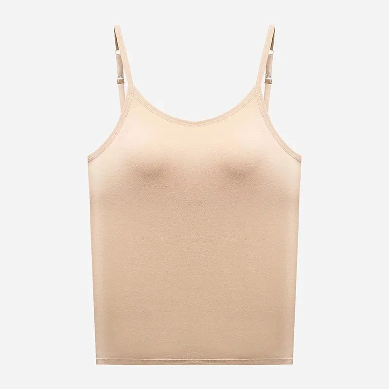 1pcs Girls Basic Solid Vest Female Casual Sleeveless Strap Top Four Season Traceless Women Tank Tops With Padded Cups Vests — image 3