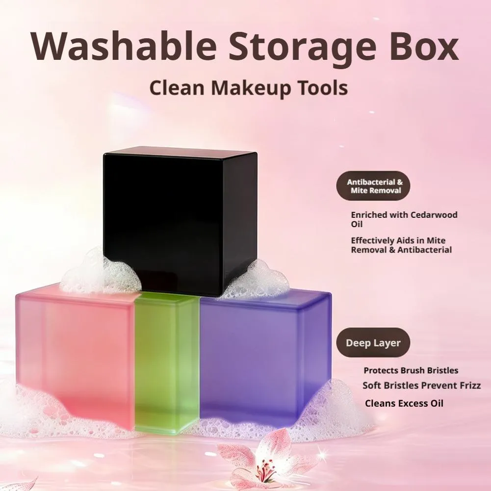 Makeup Brush Cleaning Soap Box Portable Mini Washboard Makeup Brush Cleaner With Soap For Easy Cleaning Brushes Washing Tools