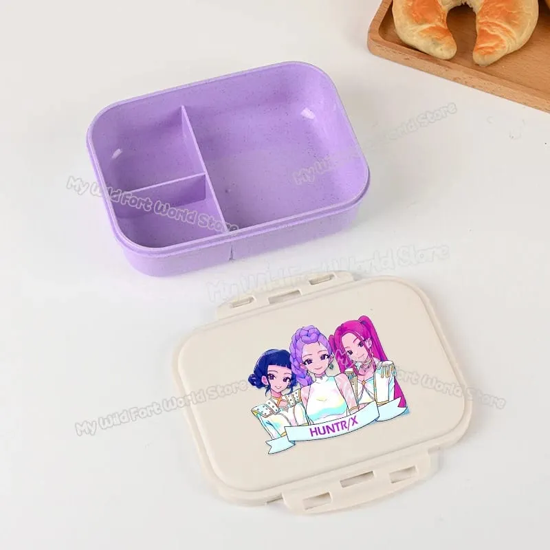 Demon Hunters Lunch Box for Boy Girl Cute Mira Zoey Jinu Portable Plastic Bento Box with Dinnerware Food Fruit Container — image 3