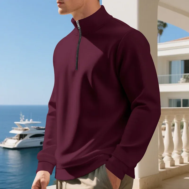 2026 New Fleece Lined Half Zip Sweatshirt for Men, Autumn Winter Solid Color Plus Size Casual Pullover Hoodie Daily Leisure Wear — image 21