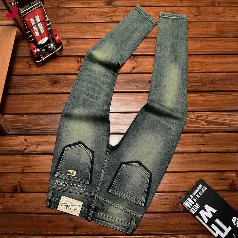 2026 Retro Nostalgic Jeans Men's Embroidered Print Spring and Autumn Men's Clothing Elastic Slimming Small Foot Trendy Pants — image 4