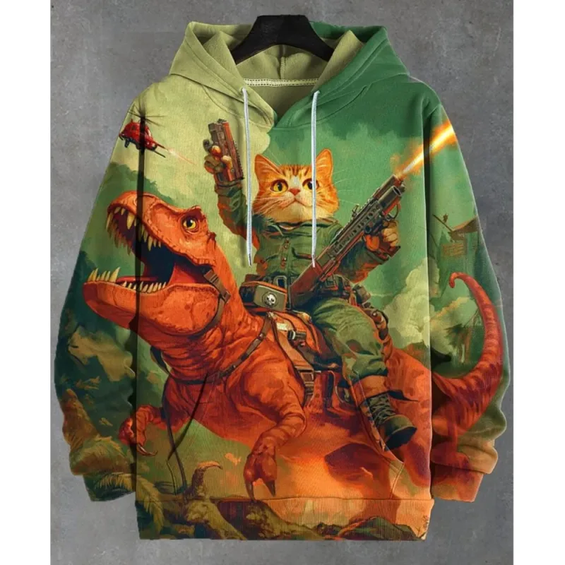2026 Men's Hoodies Funny Cat Dinosaur UFO Art 3D Printed Cartoon Sweatshirt Men Women Tracksuit Oversized Casual Street Y2k Coat — image 4