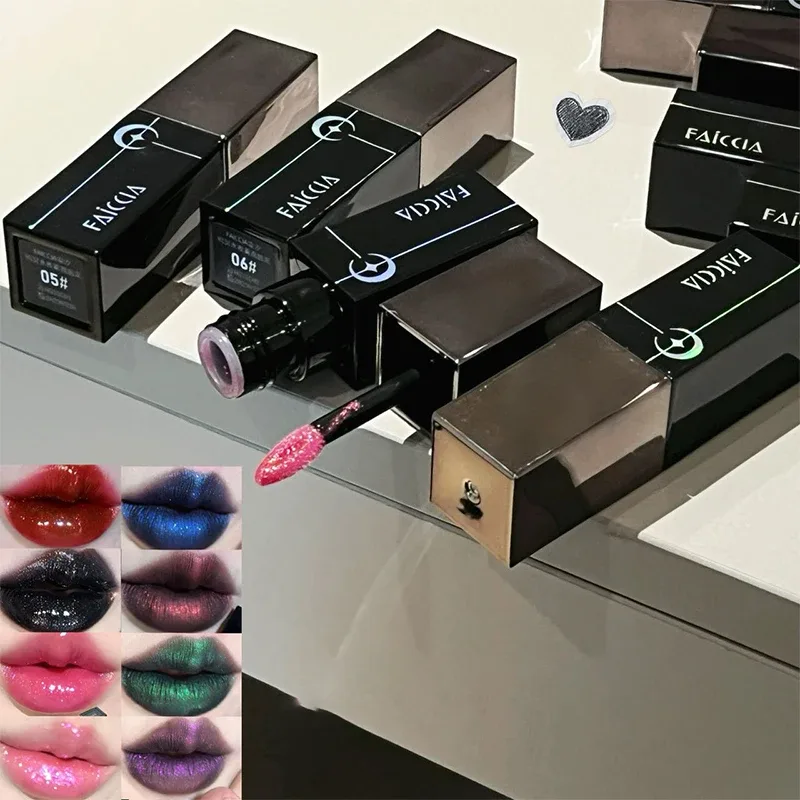 8 สี Glitter Watery Lip GLOSS Diamond Pearlescent METALLIC ลิปสติก Lasting Moisturizing ไม่เหนียวเหนอะหนะแต่งหน้าปาร์ตี้ฮาโลวีน