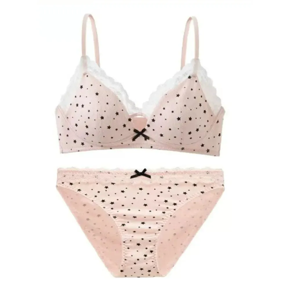 Womens Polka Dot Star Lace Wireless Bra Thin Push Up Anti Sag Bralette Small Chest Lift Teen Girls Casual Everyday Brassiere Hot — image 2