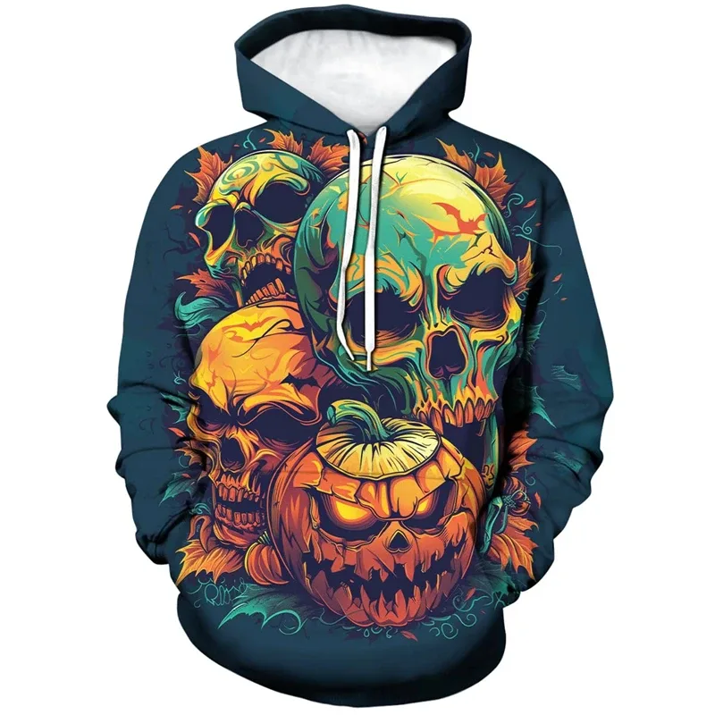 Novelty Halloween Pumpkin Graphic Hoodie Men 3D Printed Skull Sweatshirt Casual Long Sleeve Pullovers Tops Autumn Casual Hoodies — image 4