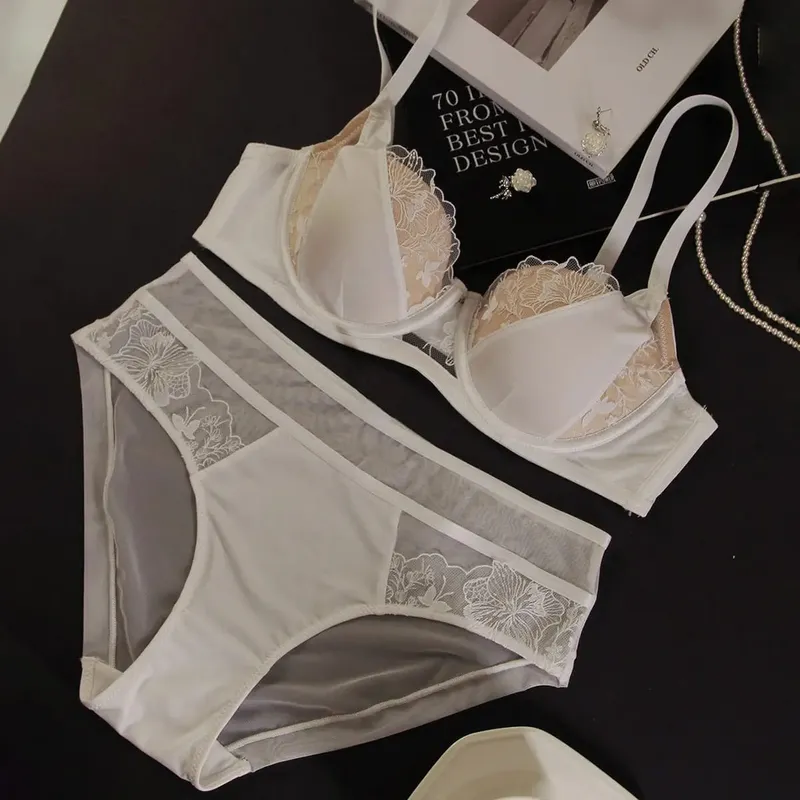 Plus Size Color Block Lace Bra Set Thin Cup Full Coverage Support Big Bust D Cup Lingerie Set Curvy Ladies Daily Wear — image 10