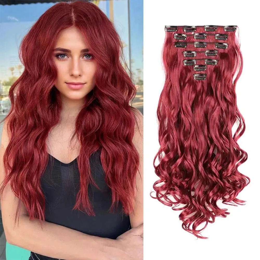7pcs/set 22inch Elegant Wavy Clip-In Hair for Instant Volume & Everyday Glamour Suitable For All Women Synthetic Extension
