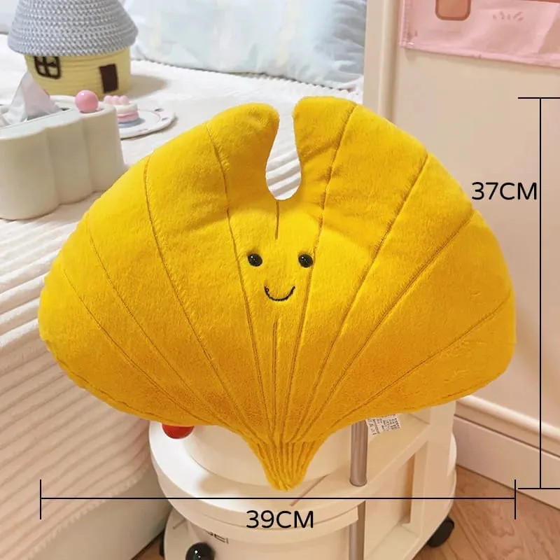 Smiling Face Maple Ginkgo Leaf Plush Pillow Stuffed Kawaii Plant Cushion Sofa Chair Decoration Gift