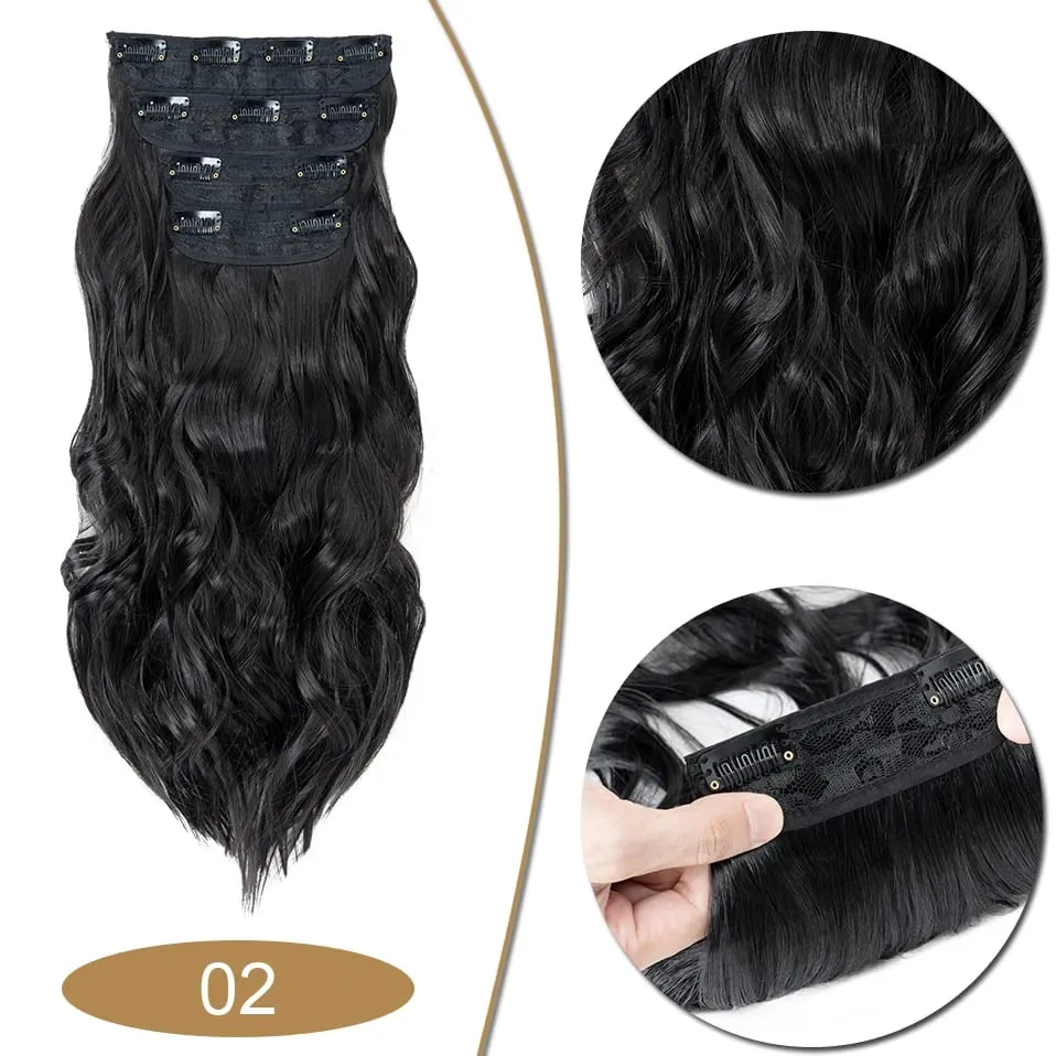 S-noilite Synthetic Hair 22inch Clips In Hair Extensions Long Wavy Clip In Hair Thick Double Weft 4Pcs/set Hairpieces For Women — image 10