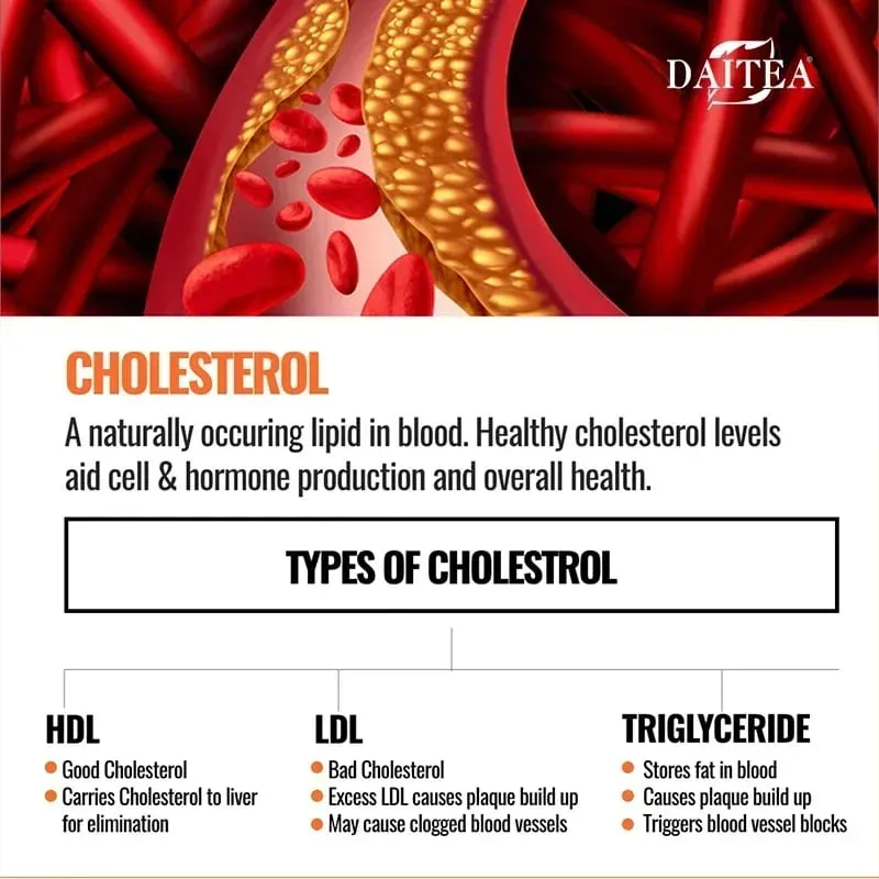 Daitea Cholesterol อาหารเสริม - ลด LDL และไตรกลีเซอไรด์ ระบบภูมิคุ้มกันบรรเทาความวิตกกังวลตามธรรมชาติสุขภาพต่อมหมวกไต — image 5