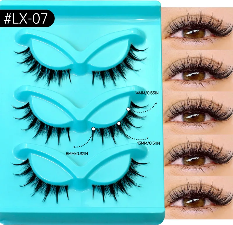3pairs Manga Lashes Natural Cat Eye Eyelashes Clear Band False Eyelashes Natural Look Fake Lashes Strips Makeup
