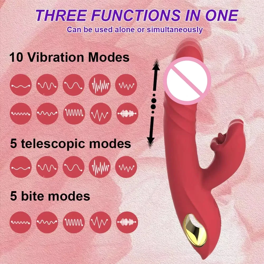 Thrusting Big Dildo Rabbit Vibrator G Spot Clitoral Mouth Biting Licking Stimulator Vagina Anal Massage Adult Sex Toys for Women