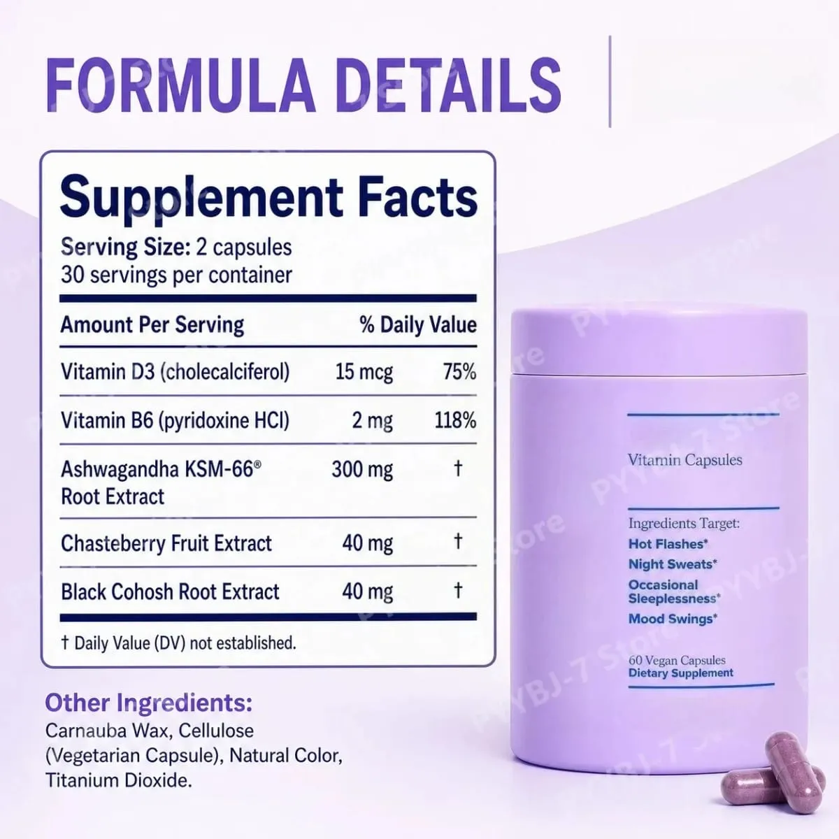 Women Complex Vitamins with Vitamin D3 B6 Menopause Use Helps Relieve Night Sweats Mood Swings Health Food Supplement 60 Pieces — image 7
