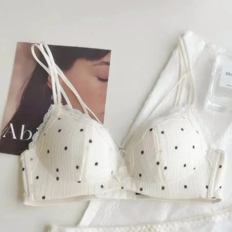 Elegant Japanese Polka Dot Bra & Brief Set Push Up Plunge Small Bust Lift Support Anti Sag Side Coverage Adjustable Comfort — image 11