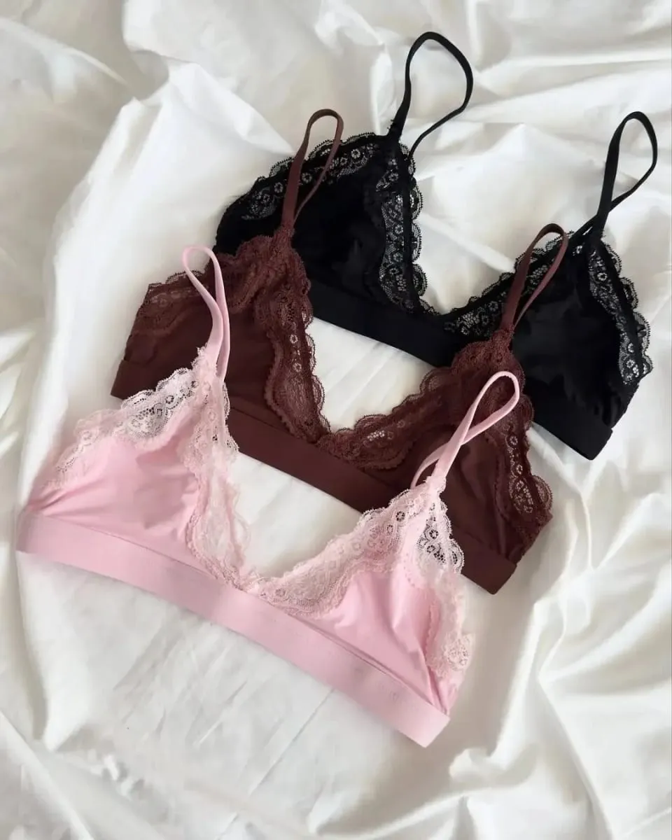 Cute Lace Bra Solid Set Women Free Combination Adjustable-strap Bras+Low Waist Panties Chic Simple High Elasticity Lingerie Sets — image 4