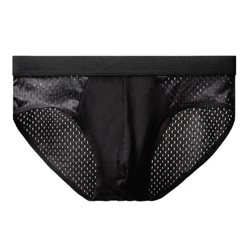 Sous-vêtements en soie glacée pour hommes, slips respirants en Fiber de carbone de bambou, antibactériens, confortables, creux, pantalons froids