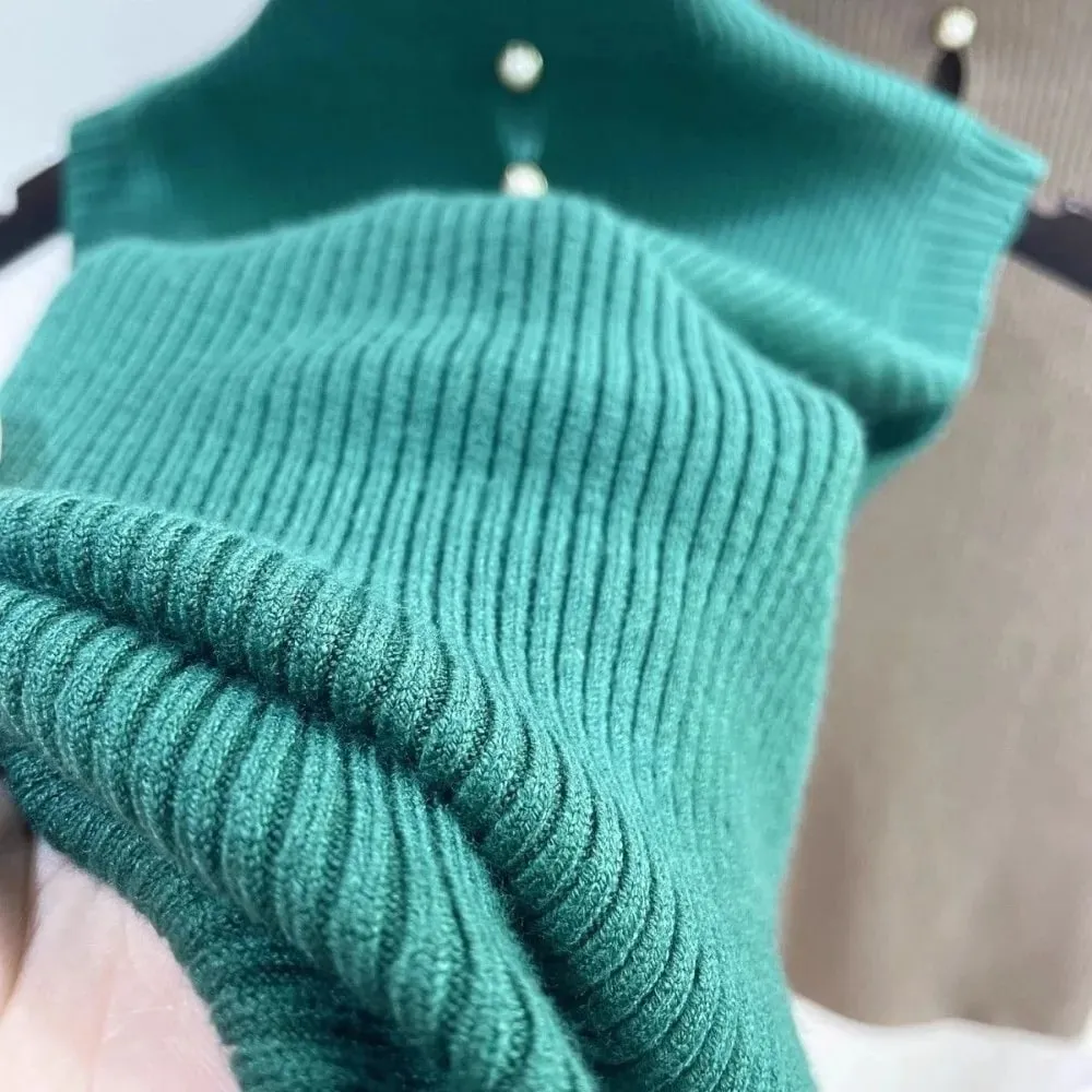 Elegant Solid Color Knitted Vest Sleeveless Slimming Tees T-Shirt Half-turtleneck Tank Top Women — image 6