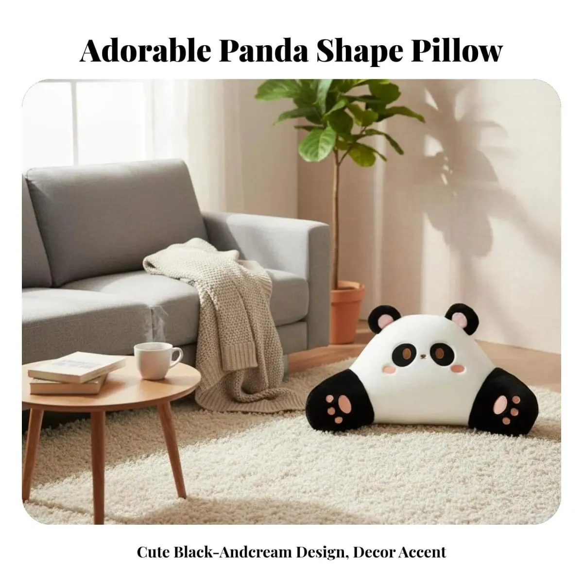 Panda Sofa Pillow Faux Sheepskin Black Cream Decorative Throw Living Room — image 5