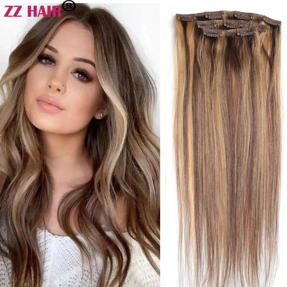 Clips In 100% Human Remy Hair Extensions 16"-28" 3 Pcs Set 100g-200g Three Pieces 1x20cm 1x15 cm 1x10cm Natural Straight ZZHAIR