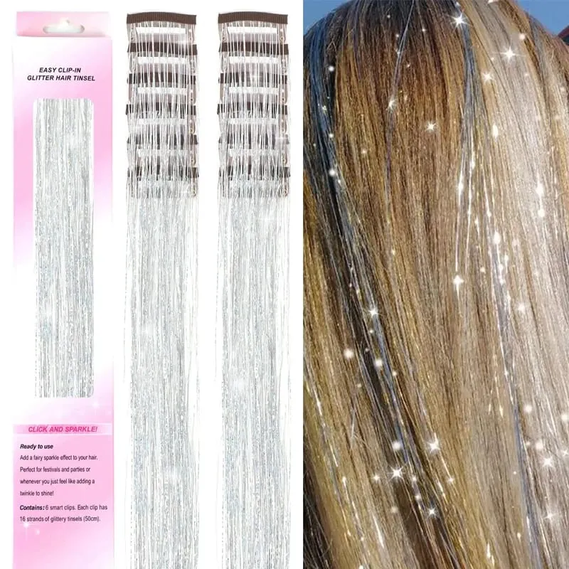 12pcs 20inch Tinsel Hair Extensions Wigs Colorful Shiny Artificial hair extensions Clip in Women Hairpieces for Daily Party Wear — image 8