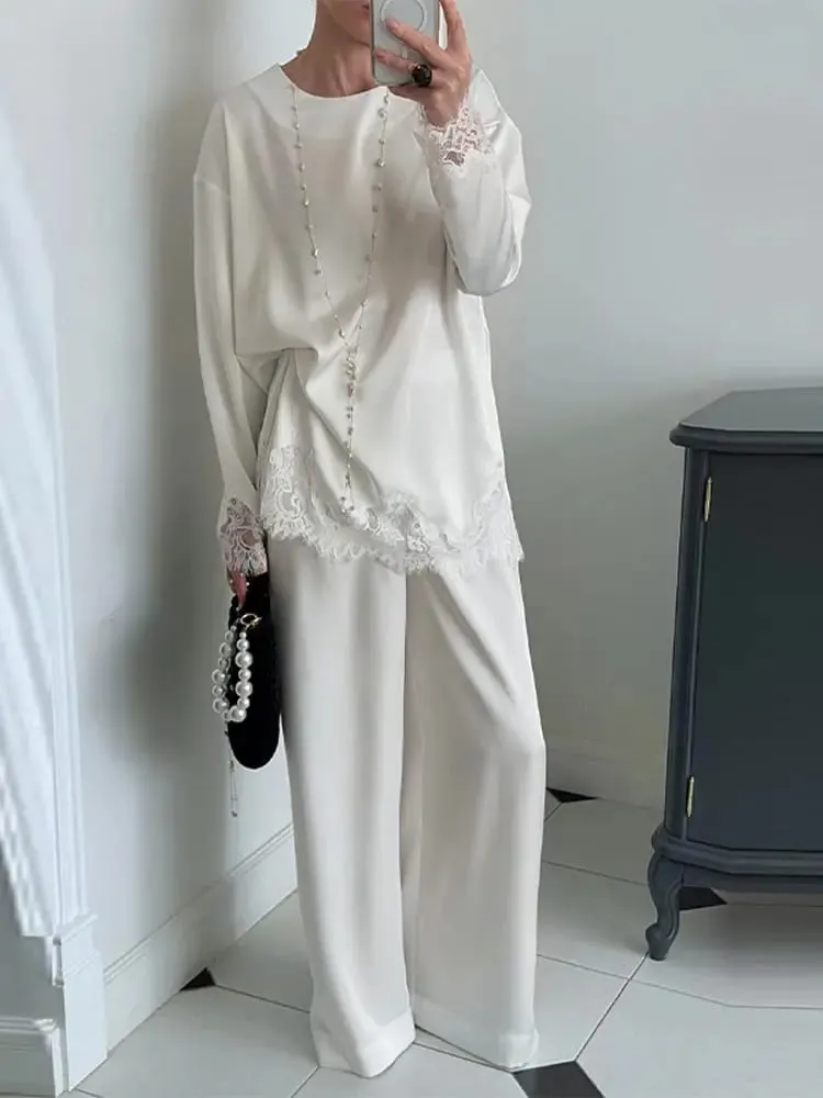 Elegant Women's Dress O-neck Full Sleeve Loose Solid Lace Hem Female Short Dresses 2026 Spring Summer New Sexy Fashion Lady Robe — image 2