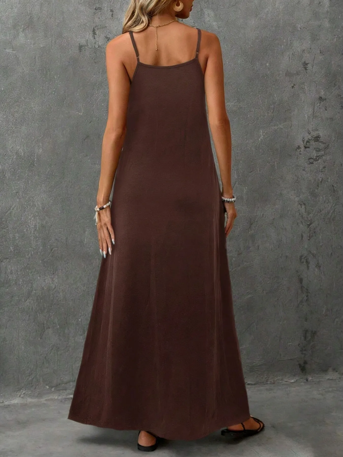 2026 Casual and Elegant Solid Color Suspender V-Neck Sleeveless Loose and Comfortable Backless Dress Long Skirt — image 4