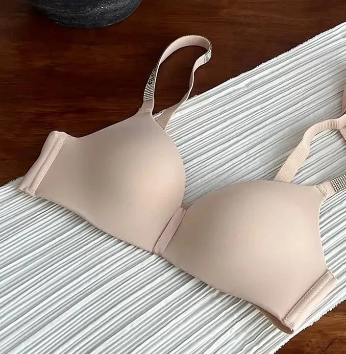 セクシーな Fashion Women Triangle Cup Bralette 32‑38 Thin Seamless Push Up Anti Sag Rhinestone Letter Strap Beautiful Back Lingerie
