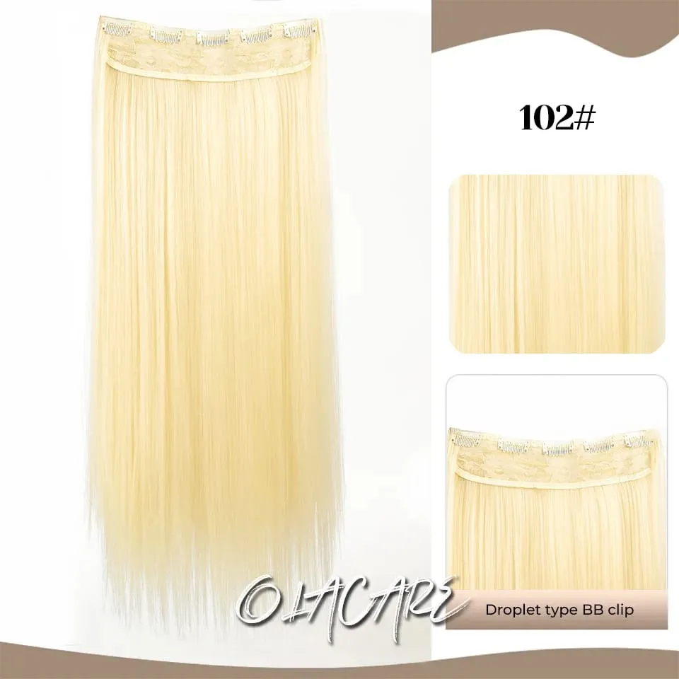 Synthetic Wig 5 Clip One Piece Invisible Hair Extensions Long Straight 24Inch Heat Resistant Hairpiece for Women