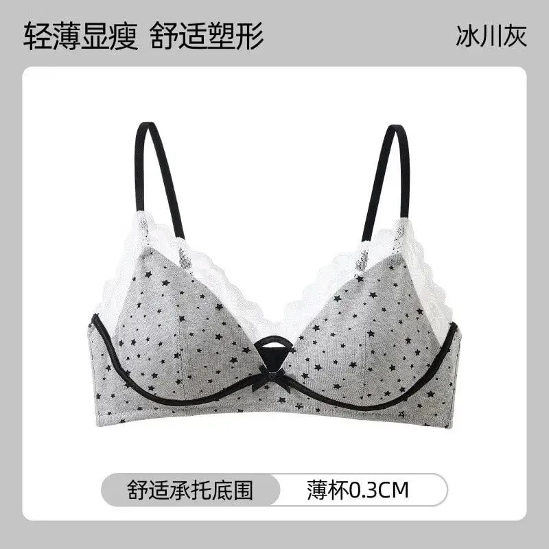 Womens Polka Dot Star Lace Wireless Bra Thin Push Up Anti Sag Bralette Small Chest Lift Teen Girls Casual Everyday Brassiere Hot — image 8