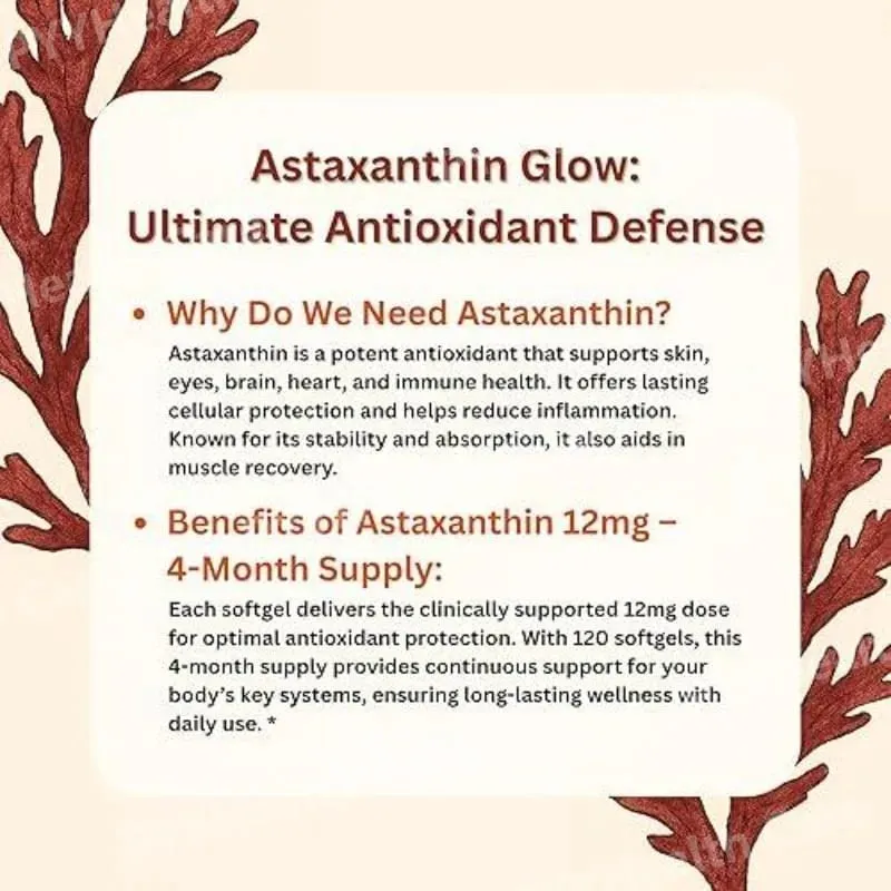 Astaxanthin 12mg Softgels From Plant-Based Microalgae with MCT Oil Dietary Supplement — image 7