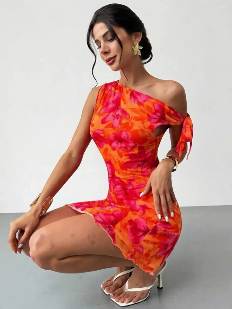 Women'S Spring Summer Floral Print Vacation Casual Off-Shoulder Slouchy Strappy Sleeveless Short Skirt Dress — image 3