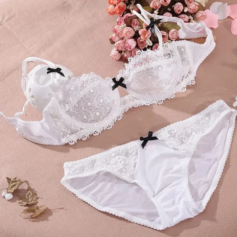 New Arrival Sweet Spicy Lace Lingerie Set Ultra Thin Half Cup Push Up Bra Soft Underwire Anti Sag Comfortable Women Wear — image 1
