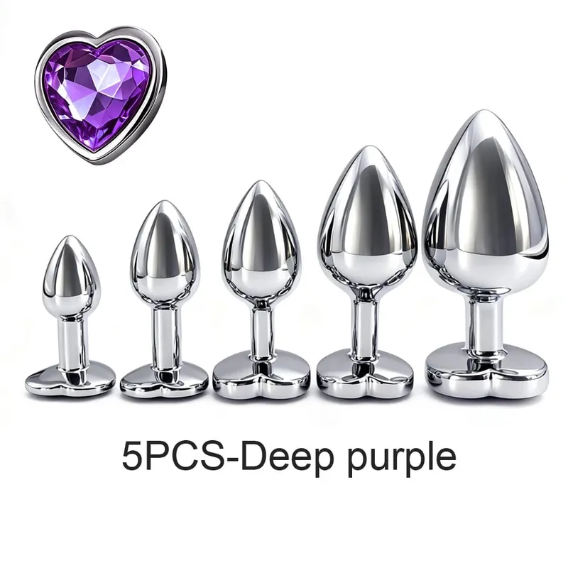 5 Sizes Metal Anal Plug Set with Heart Base Smooth Prostate Massage Butt Plug Sex Toys for Men Women Couples — image 6