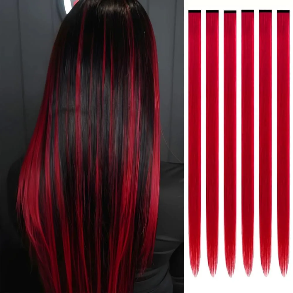Blue Hair Extensions Clip in 6 Pcs Colored Highlights Hair Extensions Synthetic 24 inch Rainbow Hairpieces Dress Party Birthday