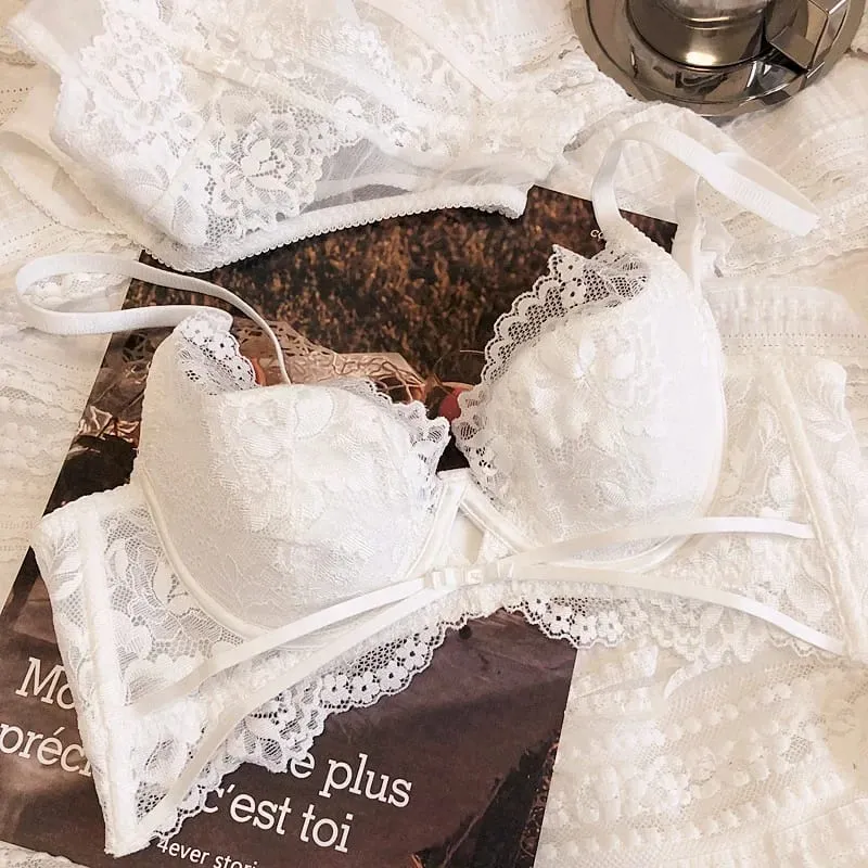 2 Parça Yaz Ince Fincan Sutyen Seksi Dantel Içi Boş iç çamaşırı seti Kadınlar için Fransız Nakış Lingerie Push Up Sütyen Külot Seti — image 8