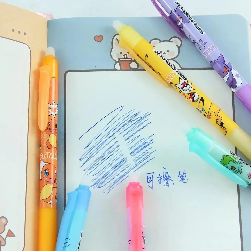 Random 6/12/24pcs Pokemon 0.5mm Blue Ink Erasable Neutral Pens Cute Student School Supplies Cartoon Stationery Rubbable Pen — image 4