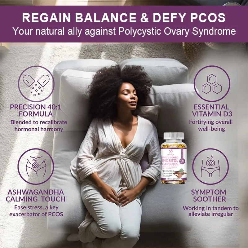 Myo Inosito Capsules & D-Chiro Inositol with Ashwagandha Root & Vitamin D3 Hormone Balance for Women Regulate Menstrual Cycle — image 3