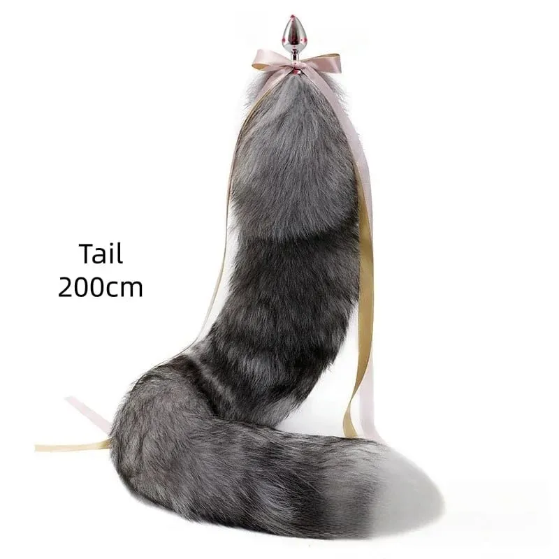 200cm Soft Real Fur Fox Tail Anal Plug with Split Design Metal Butt Plug for Women Cosplay Costume Flirt Sensory Sex Toys — image 22