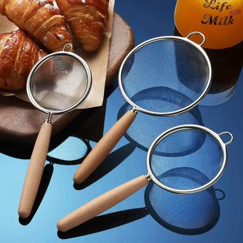 1-3pcs Wooden Handle Flour Sifter And Strainer Fine Mesh Stainless Steel for Home Baking Cooking Juice And Powder Filtering — image 6