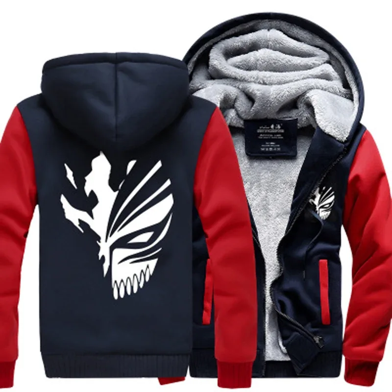 Anime Bleach Men Sweatshirts 2023 hot winter thicken fleece Kurosaki Ichigo hoodies men hip hop fashion Zippered hoodie for fans — image 2