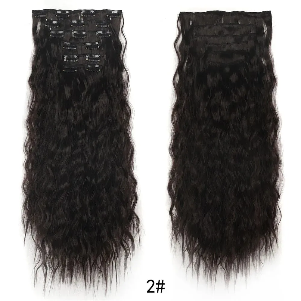 Clip in Synthetic Hair Extensions Brown Blonde Color Mermaid Waves Synthetic Hair Pieces for Women 6pcs Set