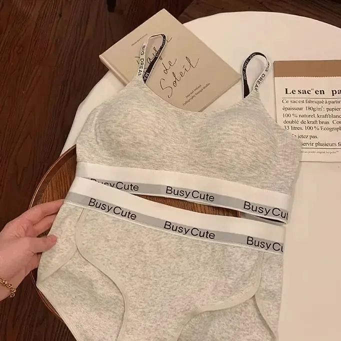 2026 New Letter Seamless Bra Set Wireless Comfort Support Small Bust Lift Anti-Sag Daily Sport Women Lingerie Underwear 32-38ABC