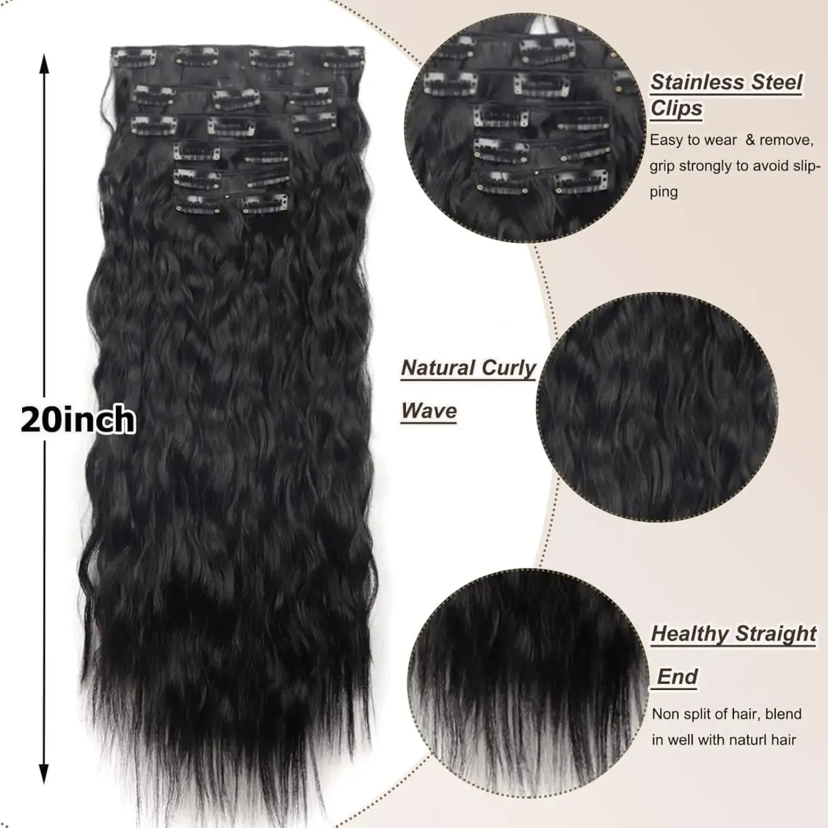 6Pcs Synthetic Clip In Hair Extensions Long Wavy Hair Pieces Multiple Colors Invisible Hair Extensions For Women — image 2